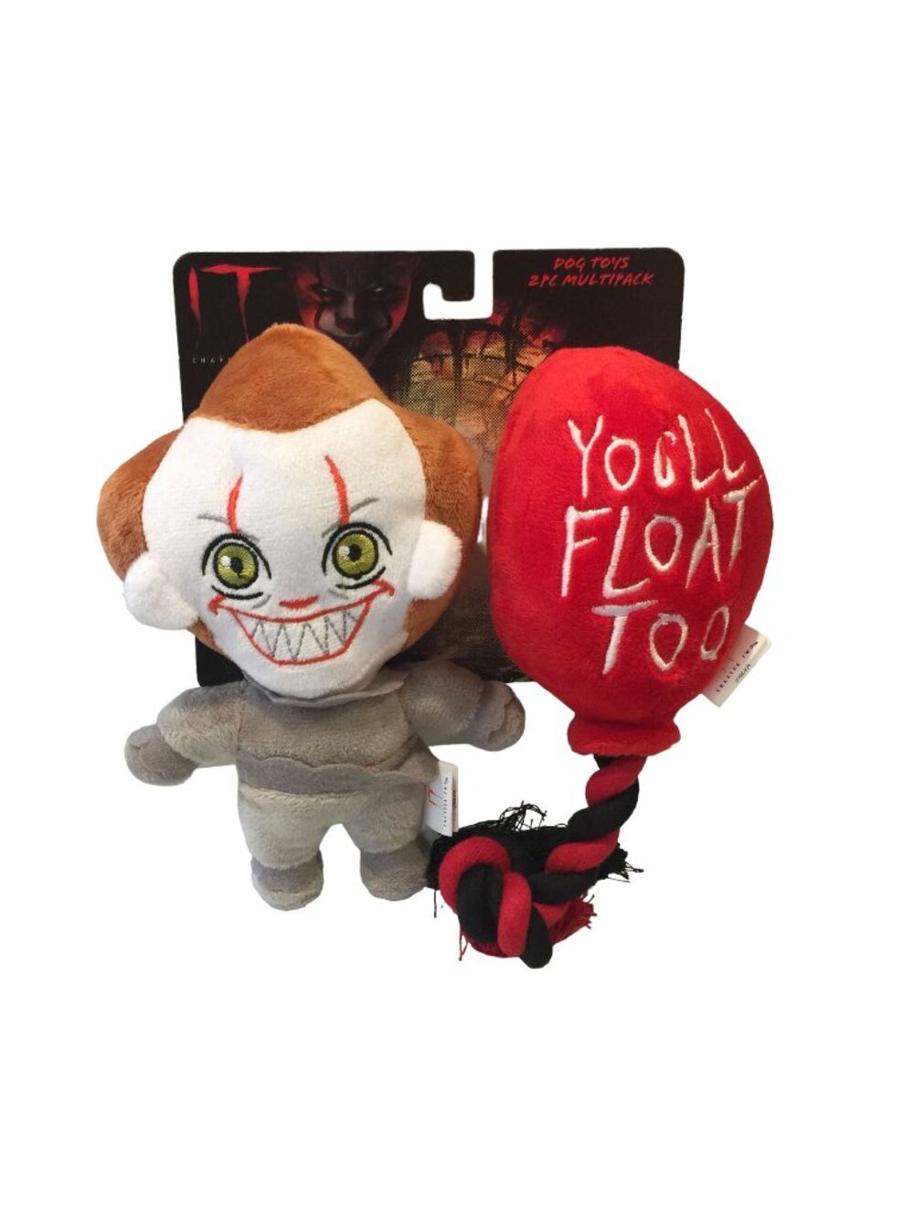 IT Chapter Two Pennywise YOU'LL FLOAT TOO Plush 2 Piece Dog Toy Set Squeak Crink